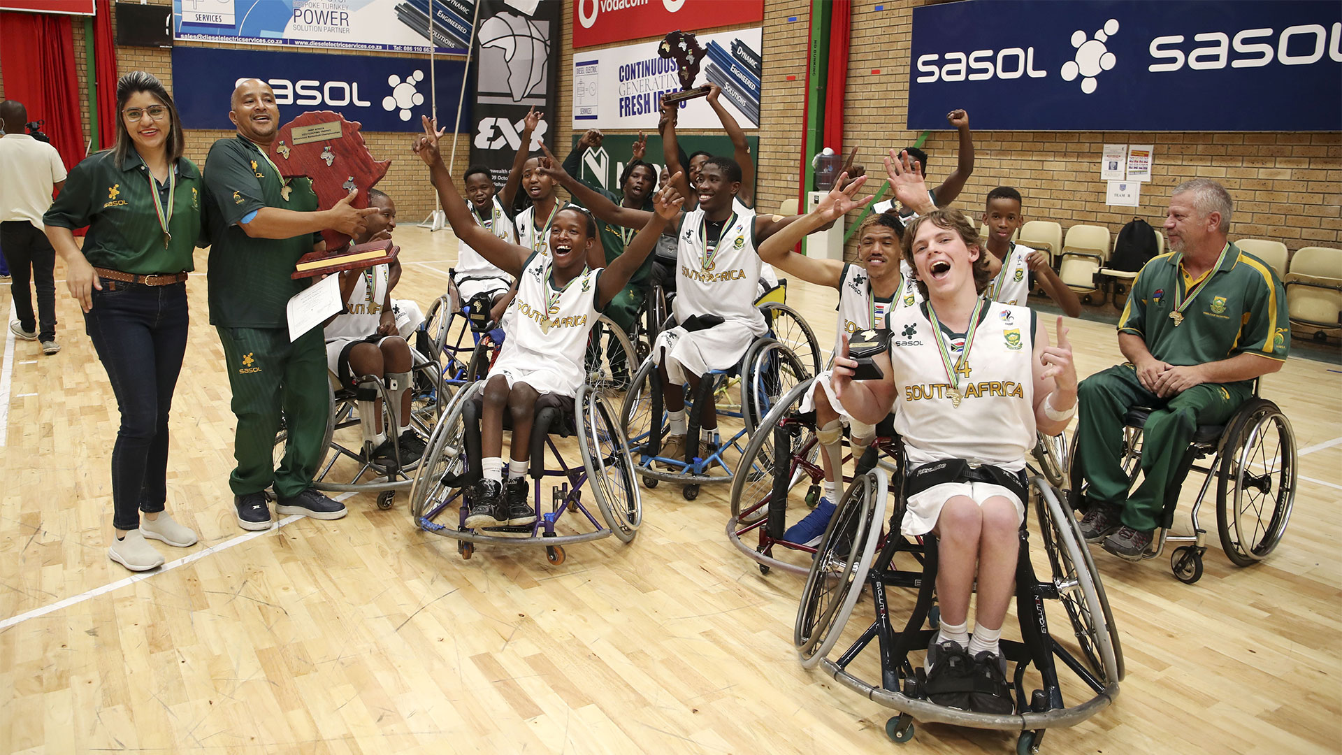 Sasol U23 Wheelchair Basketball team celebrates after securing a spot at the IWBF World championship