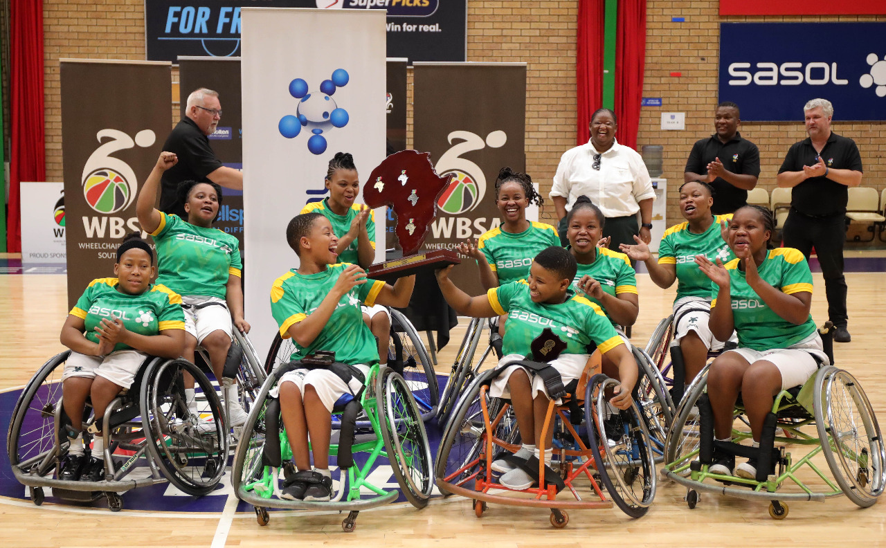 Sasol U25 AmaWheelie Girls with their IWBF U25 Women's Wheelchair Basketball World Championships qualifiers trophy